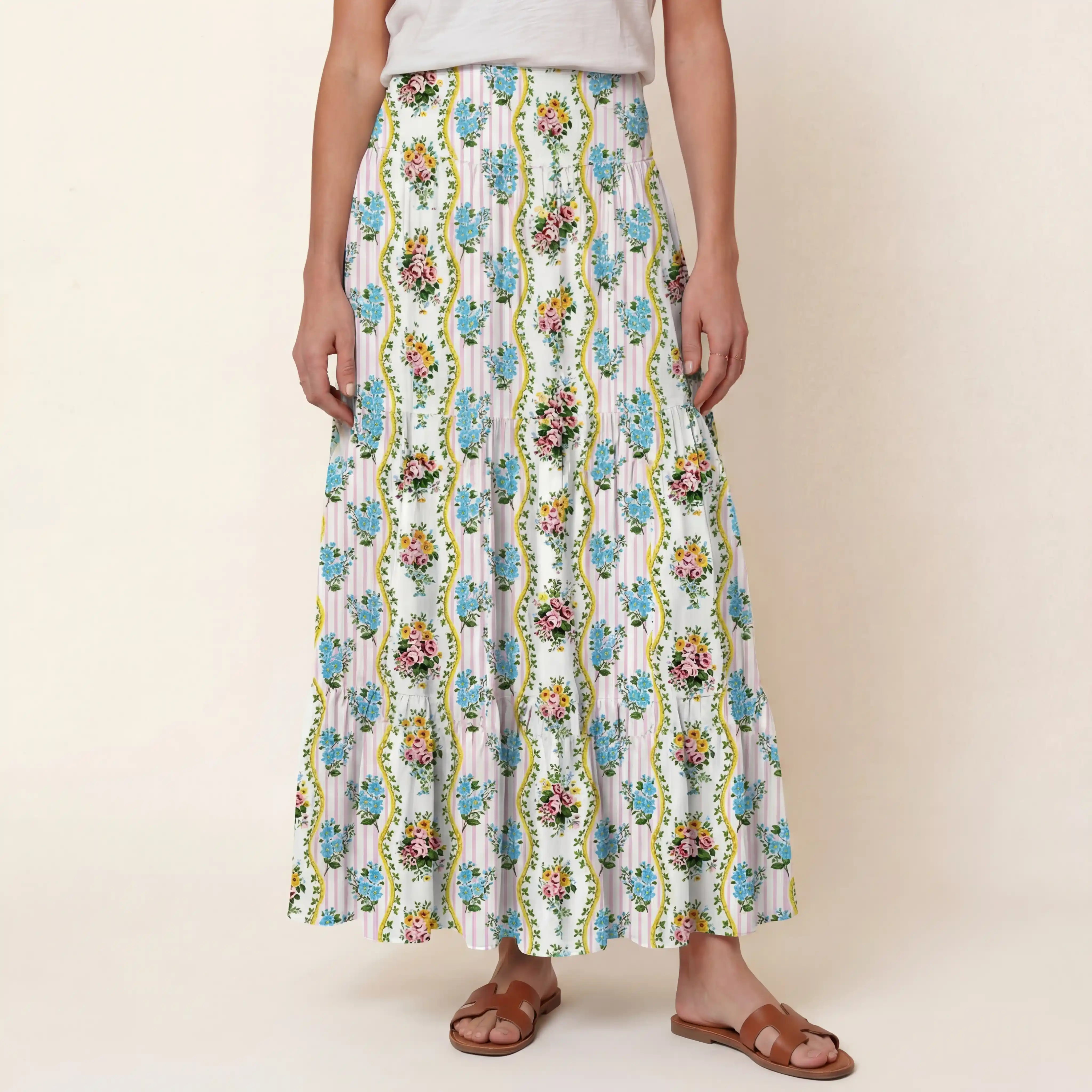 Vintage Bouquet Rose Print Convertible Maxi Skirt & Strapless Dress